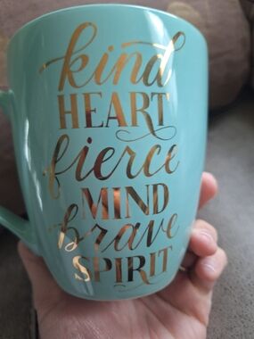 Pfaltzgraff Aqua Ceramic Mug with Metallic Gold Script